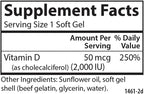 Carlson Vitamina D3 2000 UI (50 mcg) - 120 Cápsulas Blandas