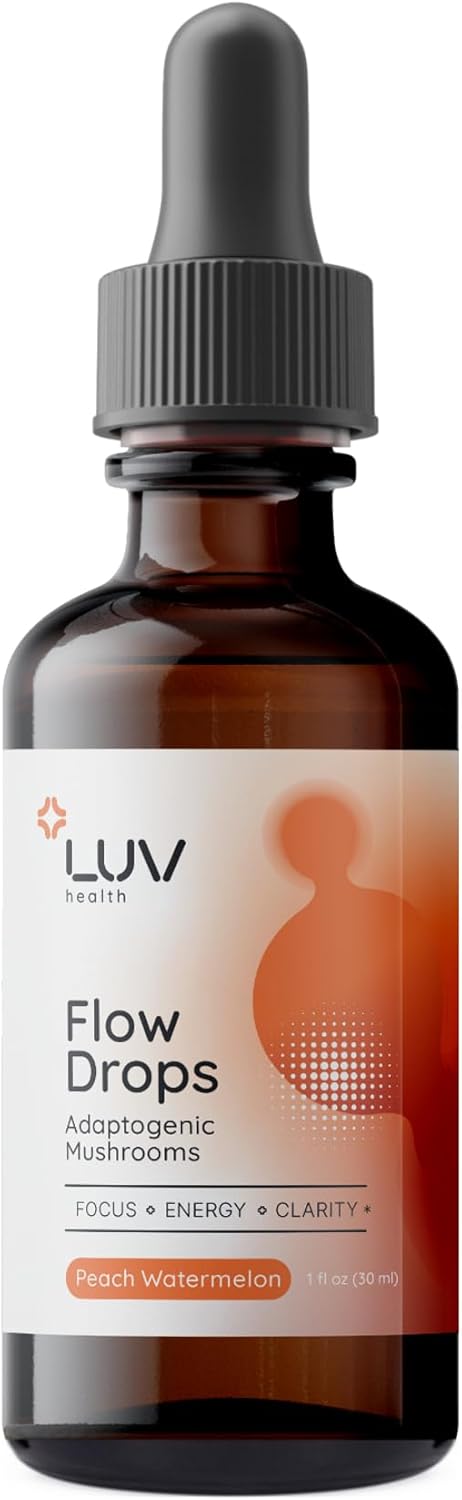 LUV Health Flow Drops - Hongos Adaptógenos para Energía y Concentración, 30 Dosis