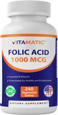 Ácido Fólico 1000 mcg (1 mg) - 240 Comprimidos Vegetarianos - Vitamatic