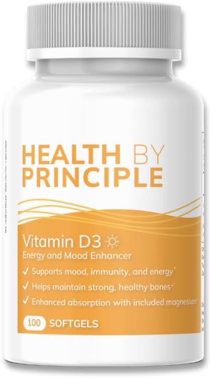 Health by Principle - Vitamina D3 - Apoyo Inmune, Salud Ósea y Cognitiva - Natural, Orgánico, Sin OGM, Sin Gluten - 100 Softgels