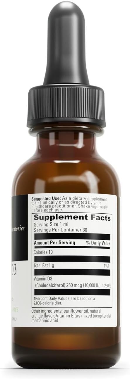 DAVINCI Labs Liquid D3 10.000 UI - Suplemento de Vitamina D3 Líquido - Apoyo Óseo e Inmunitario - Sin Gluten - 30 ml