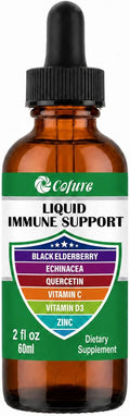 Cofure Zinc Quercetin Vitamina C D3 Líquido con Equinácea y Saúco Ecológicos – Gotas de Defensas para Adultos – Vegano, Sin Gluten – 60 ml (60 dosis)
