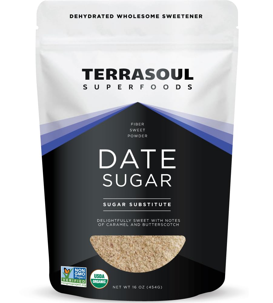 Terrasoul Superfoods Azúcar de Dátil Orgánico, 454 g (1 libra) - Bajo índice glucémico | Sin refinar | Minerales traza