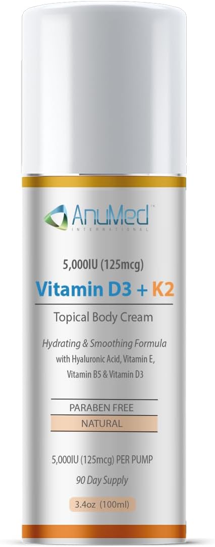 AnuMed Vitamina D3 y K2 5000 UI Crema con Magnesio, Ácido Hialurónico y Vitamina E