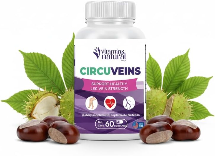 CircuVeins Suplemento para la Circulación de Piernas y Venas con Castaño de Indias, Gotu Kola, Rusco y Semilla de Uva – 60 Cápsulas