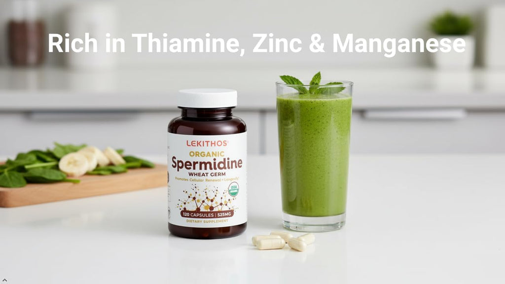 Lekithos Cápsulas de Espermidina Orgánica | Extracto de Germen de Trigo | Renovación Celular | 1050 mg por Dosis | Vegano, Sin OGM | 120 Cápsulas
