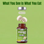 EAT INTACT Vitamina D Orgánica Vegana de Alimento Integral (D2), 2000 UI (50 mcg), Apoyo Óseo e Inmune, Champiñón Entero Expuesto a UV, 2 Ingredientes, Sin Aditivos ni Rellenos, Probado por Terceros, Suministro para 60 Días