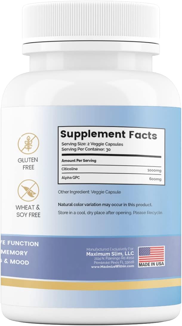 Alpha GPC + Citicolina 60 Cápsulas, 1600mg Fórmula Concentrada