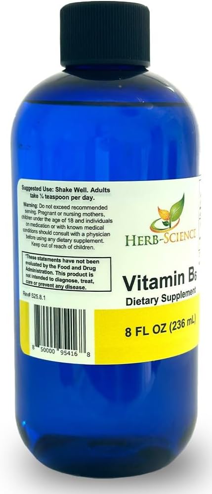 Herb-Science Gotas de Vitamina B6 Líquida 236 ml – Piridoxina de Alta Absorción para Energía, Estado de Ánimo y Sistema Nervioso – Vegano Sin Gluten Sin Alcohol