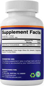 Vitamatic Vitamin D3 10000 IU (250 mcg) - 500 Softgels (Olive Oil Based), Non-GMO, Gluten Free in Cold-Pressed Mini Softgels