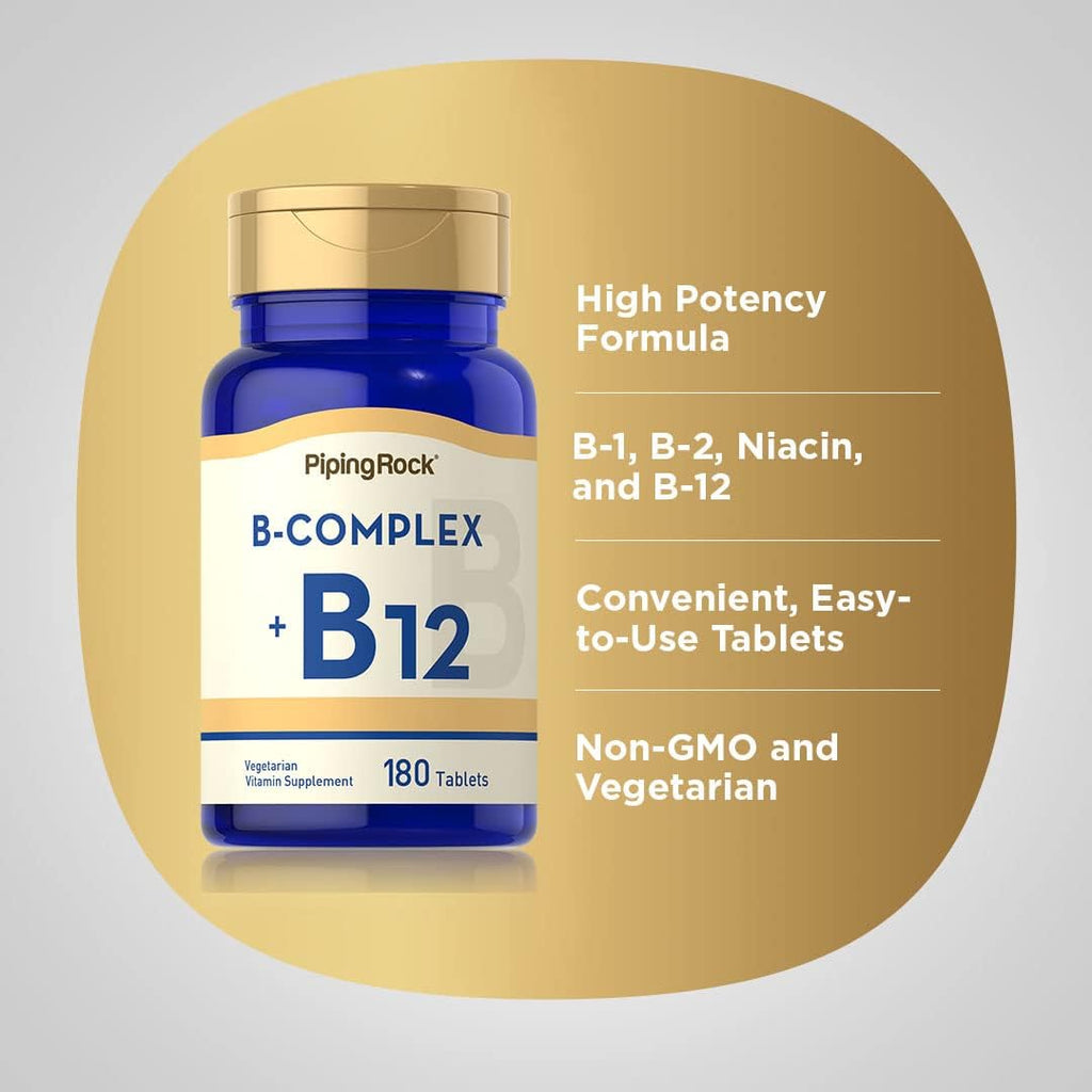 Piping Rock Complejo B con B12 | 180 Comprimidos | Vegetariano, Sin OGM, Sin Soja