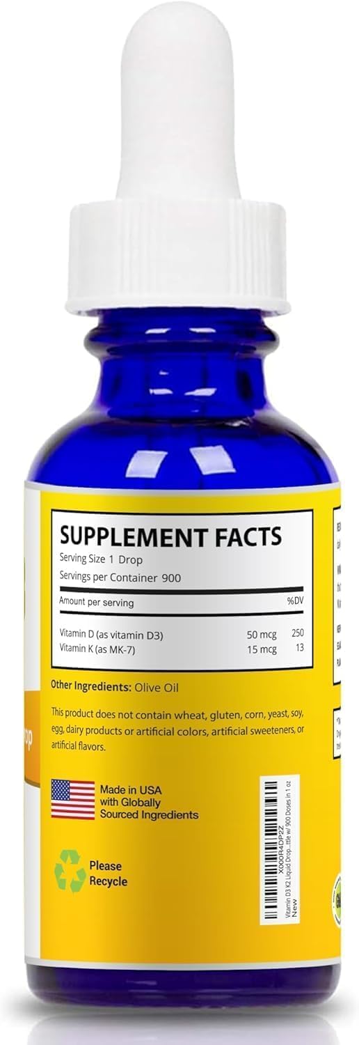 MaxX Labs Vitamina D3 K2 Líquida con K2 MK7 - 2000 UI por gota - 30 ml (1 oz)