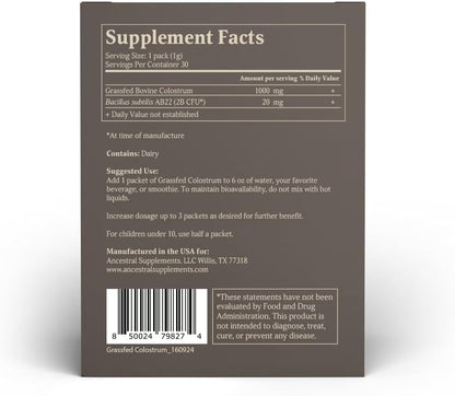Ancestral Supplements Colostro Bovino en Sobres – 30 sticks – Sabor Natural – Image 2
