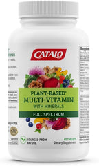 CATALO Multivitamínico para Mujeres y Hombres con Minerales – Fórmula de Origen Vegetal con 25 Vitaminas y Minerales Esenciales, Incluye 39 Frutas, Verduras, Setas y Hierbas – 60 Comprimidos