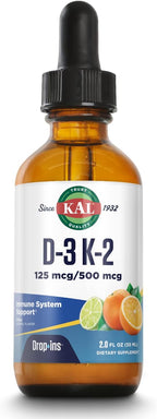 KAL D3 K2 DropIns 125/500 mcg - Suplemento Líquido de Vitamina D3 y K2 - Sabor Cítrico Natural - 59 ml