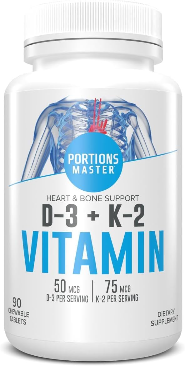 Portions Master Vitamina D3 5000 UI + K2 MK-7, 60 Cápsulas - Salud Ósea y Cardiovascular