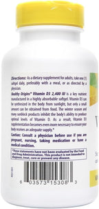 Healthy Origins Vitamina D3 2400 UI – 360 Cápsulas Blandas de Lanolina