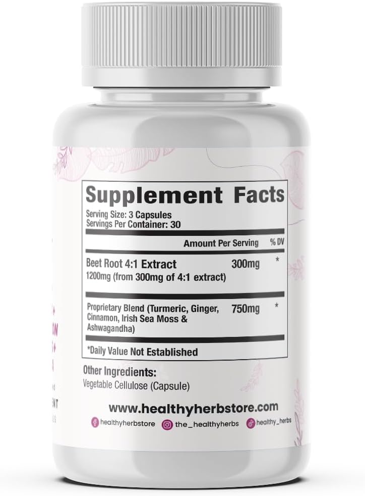 Healthy Herbs Cápsulas de Musgo Marino Silvestre 1950mg – Complejo Avanzado con Remolacha, Cúrcuma, Jengibre, Canela y Ashwagandha (90 Cápsulas)