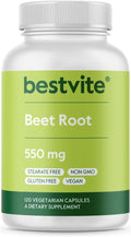 BESTVITE Raíz de Remolacha - 550mg por Cápsula (120 Cápsulas Vegetarianas) - Sin Estearatos - Sin Maltodextrina - Vegano
