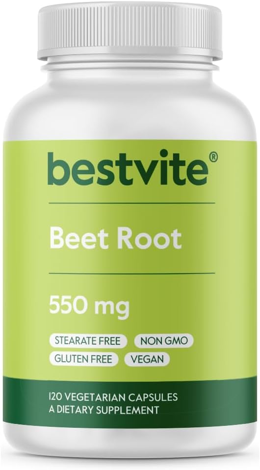 BESTVITE Raíz de Remolacha - 550mg por Cápsula (120 Cápsulas Vegetarianas) - Sin Estearatos - Sin Maltodextrina - Vegano