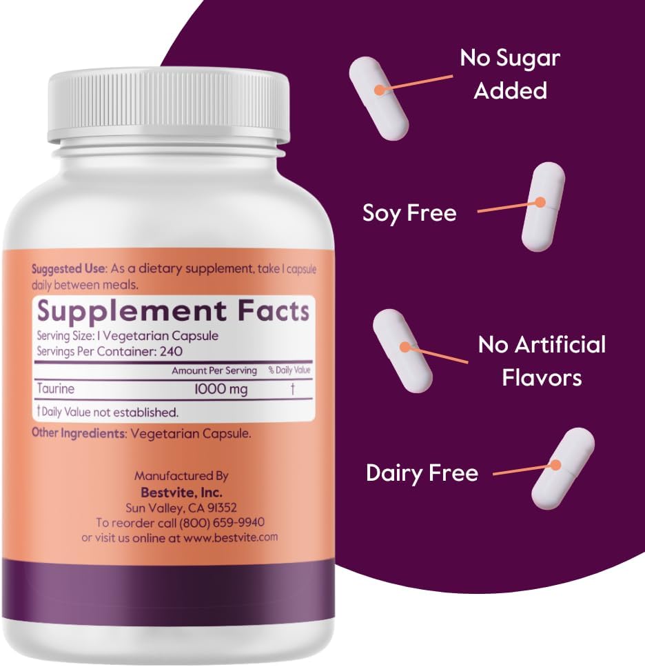 BESTVITE Taurina 1000mg (240 Cápsulas Vegetarianas)