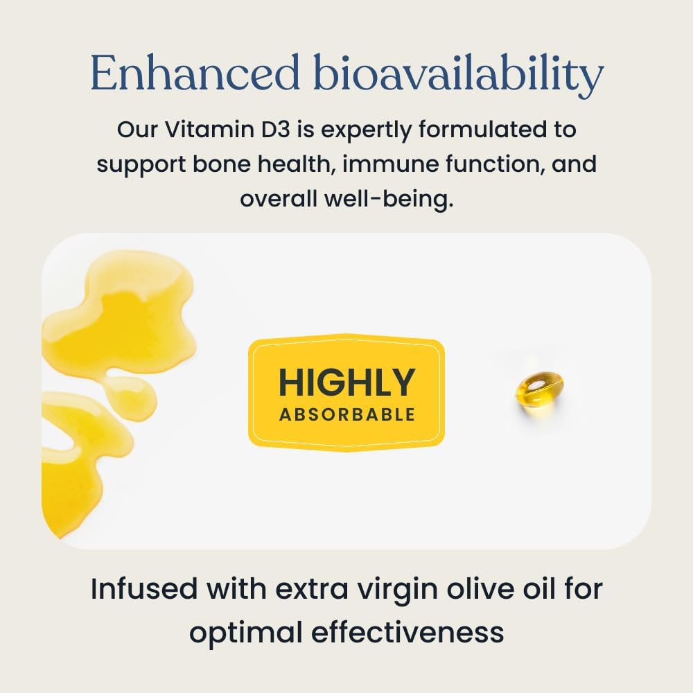 Better Way Health Vitamin D3 5000 IU – High Potency Supplement for Bone and Immune Health – 120 Softgels