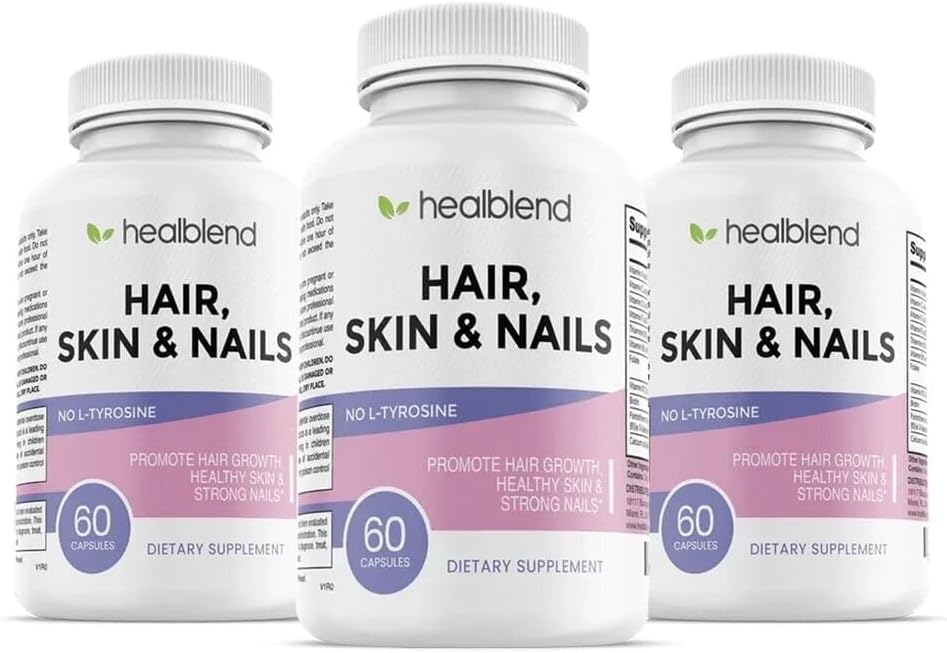 healblend Vitaminas para Cabello, Piel y Uñas para Mujeres con Biotina 5000 mcg, Hierro y Manganeso | Vegano, Sin OGM | 60 Cápsulas