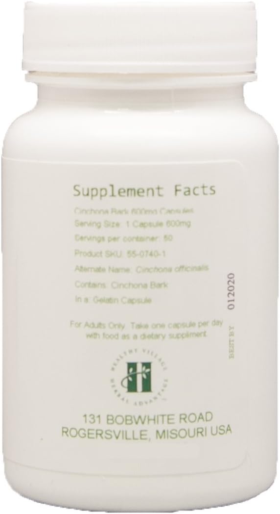 Cápsulas de Corteza de Quina 600mg - Polvo Puro de Corteza de Quina Sin Rellenos ni Aglutinantes (50 Cápsulas)