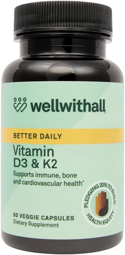 WellWithAll Vitamina D3 5000 UI (125 mcg) con Vitamina K2 100 mcg - 60 Cápsulas Veganas