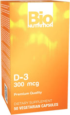 Bio Nutrition Vitamina D3 12,000 UI Cápsulas Vegetales, 50 Unidades