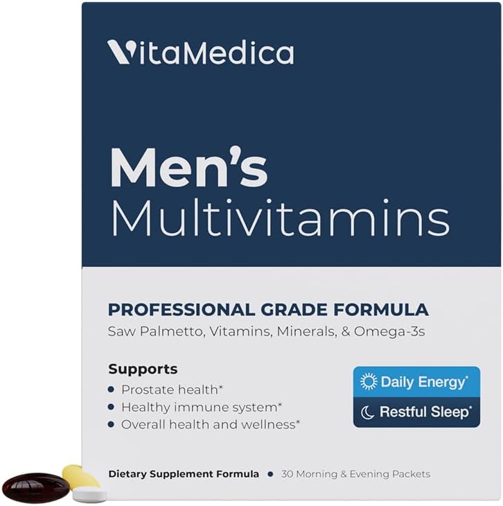 VitaMedica Multivitamínico para Hombres con Apoyo Prostático | Vitaminas, Minerales, Omega-3 y Saw Palmetto | Caja de 30 Sobres Diarios | Energía y Sueño Naturales