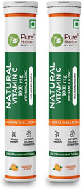 Pure Nutrition Vitamina C y Zinc, 40 Comprimidos Efervescentes (20 x 2), Sabor Naranja, 1000mg Extracto de Amla, Apoya la Piel, Inmunidad y Bienestar Diario para Hombres y Mujeres