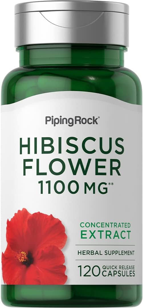 Piping Rock Flores de Hibisco | 120 Cápsulas | Extracto Concentrado | Suplemento Herbal | No Transgénico, Sin Gluten