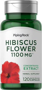 Piping Rock Flores de Hibisco | 120 Cápsulas | Extracto Concentrado | Suplemento Herbal | No Transgénico, Sin Gluten