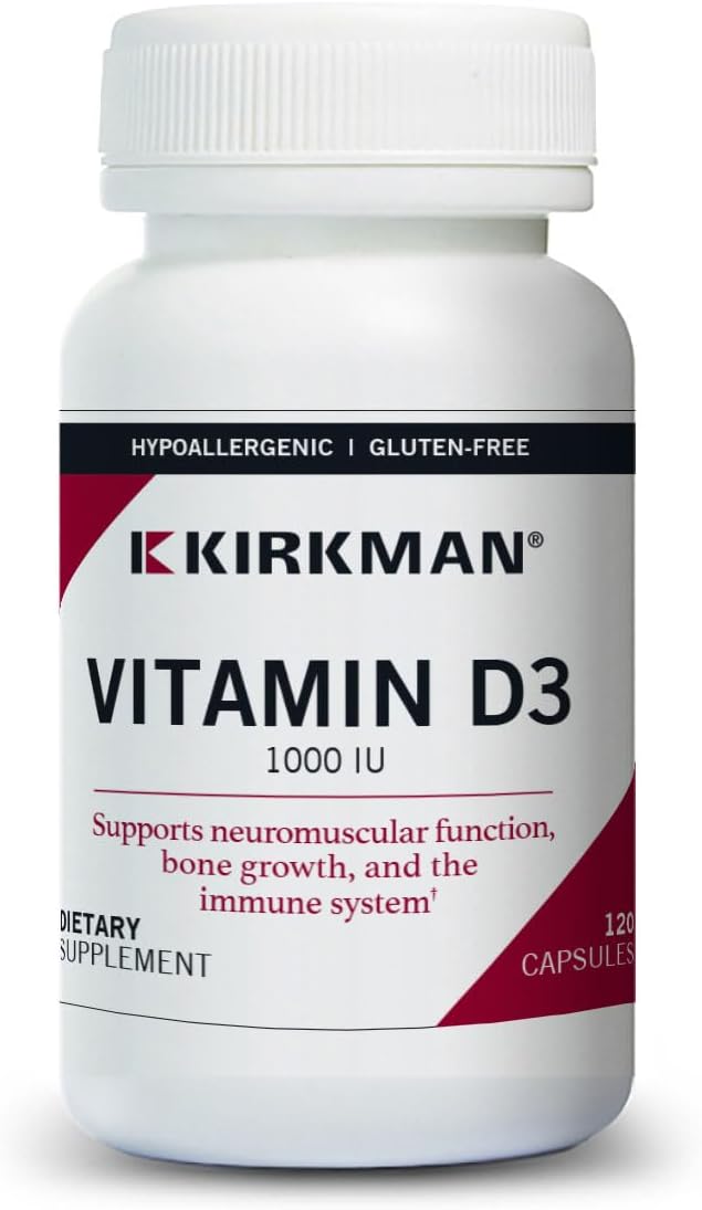 Kirkman Vitamina D-3 1000 UI - Hipoalergénico, 120 cápsulas