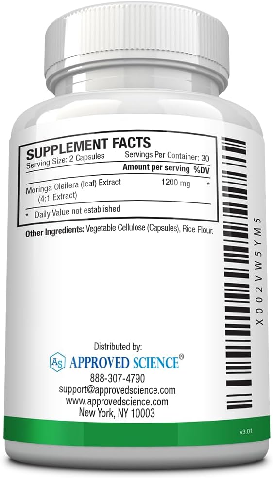 Approved Science MoringaMD - 1200 mg de Moringa Oleifera, Extracto 4:1, 60 Cápsulas Veganas (Pack de 6)