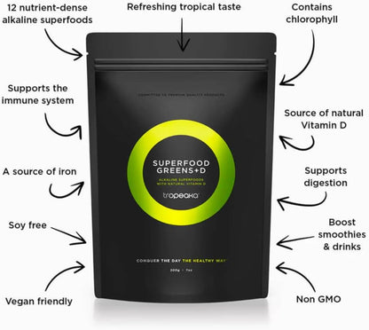 Tropeaka Superfood Greens + D - Polvo Verde Antioxidante para Energía, Sistema Inmunitario y Salud Digestiva – Image 3