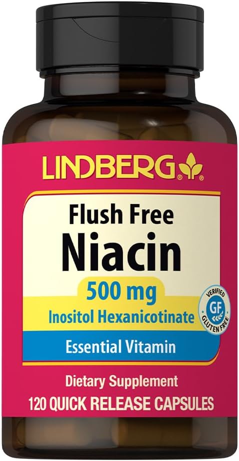 Lindberg Niacina 500mg Sin Enrojecimiento | 120 Cápsulas | Suplemento de Vitamina B3 | Como Hexanicotinato de Inositol | Sin OGM, Sin Gluten