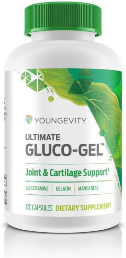 Youngevity Ultimate Gluco-Gel - Para Huesos, Tendones y Cartílago | Con Glucosamina, Gelatina y Manganeso | 240 Cápsulas (4 Frascos)