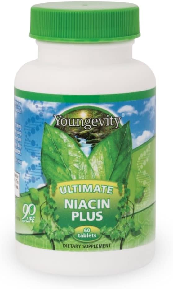 Youngevity Ultimate Niacin Plus™ 500 mg con Mezcla Exclusiva de Corteza de Arjuna, Bayas de Espino y Nattokinasa - 60 Comprimidos