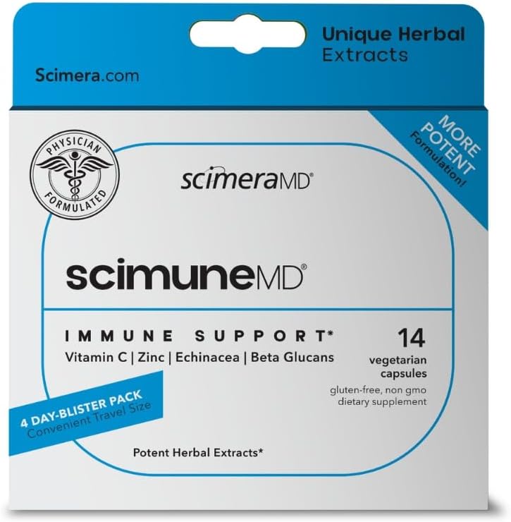 ScimeraMD® Scimune – Suplemento de apoyo inmunitario con zinc, quercetina, vitamina C, equinácea y Wellmune® beta-glucano, 30 cápsulas