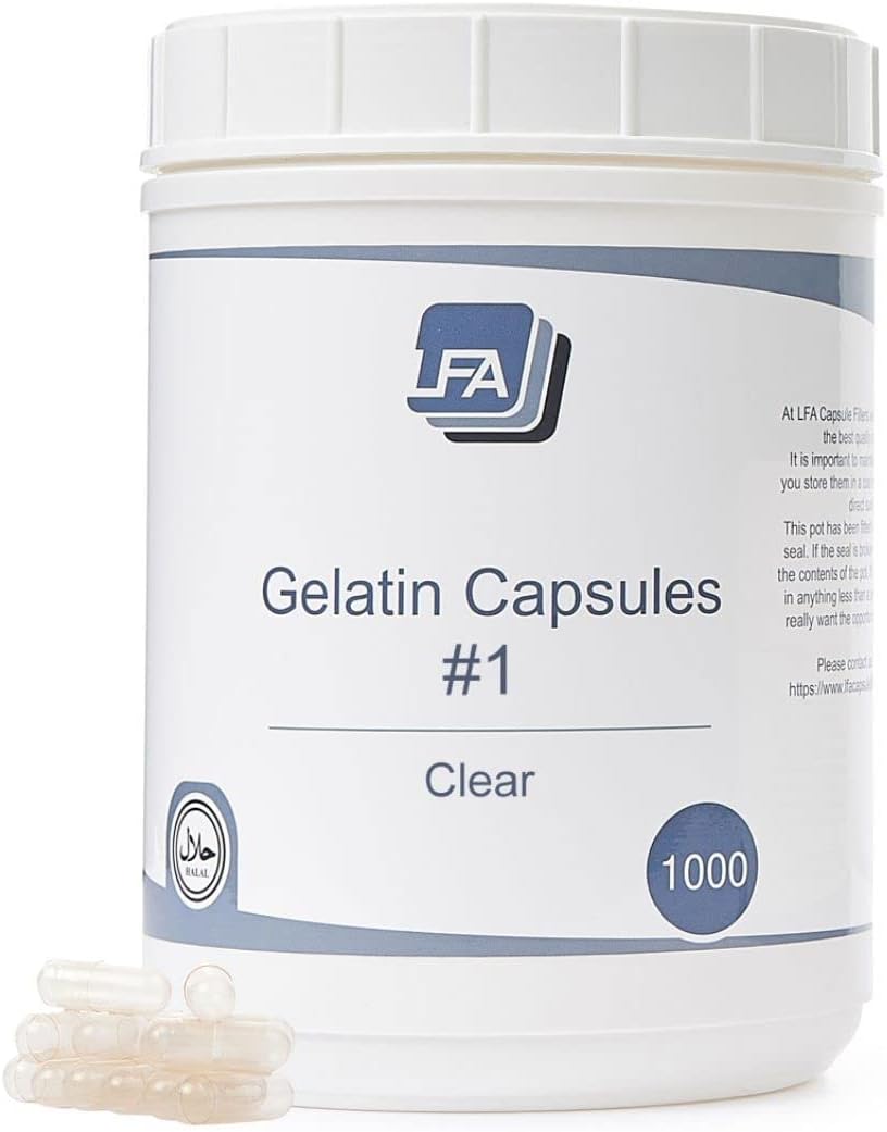 LFA Tablet Presses - Cápsulas Vacías de Gelatina, Tamaño 1, 500 uds, Halal