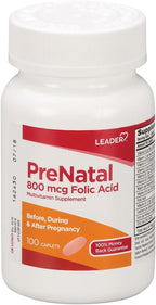 Leader Multivitamínico Prenatal con Ácido Fólico 800 mcg y Hierro, 200 Caplets (2 Envases de 100)