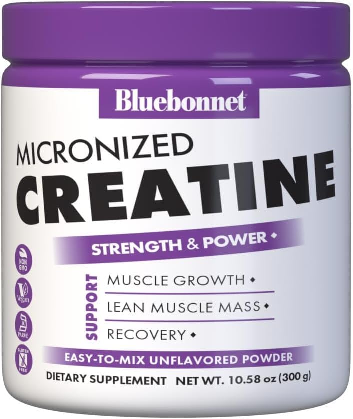BlueBonnet Nutrition Creatina Monohidrato Micronizada 5g – Sin Sabor, 300g, 60 Servicios