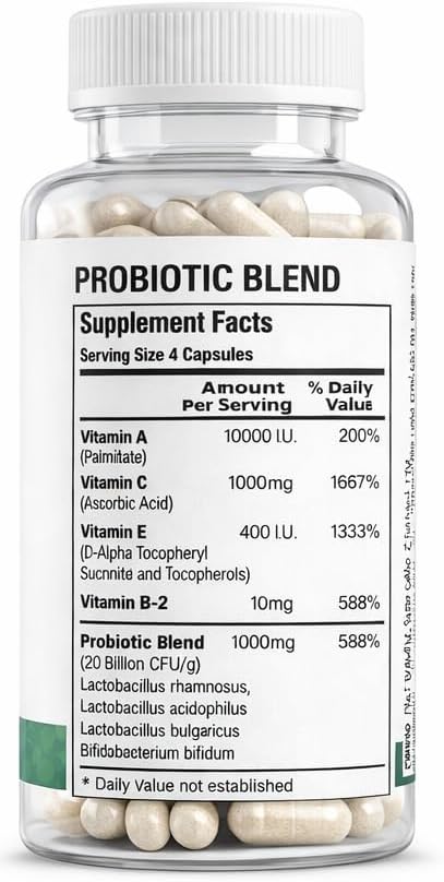Clear-Biotic Acné Píldoras Probióticas con Vitaminas A, C, E, B2 - 60 Cápsulas