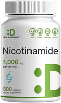 Vitamina B3 Niacinamida 1000 mg - 500 Cápsulas - Sin Rubor