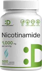 Vitamina B3 Niacinamida 1000 mg - 500 Cápsulas - Sin Rubor