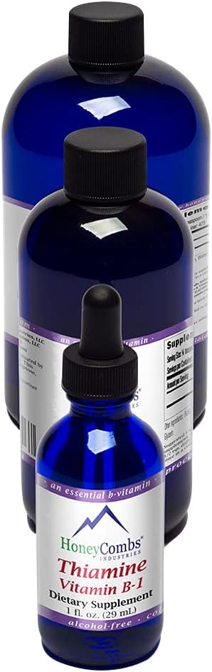 HoneyCombs Suplemento de Vitamina B1 (Tiamina) Gotas Líquidas - Alta Potencia para Hombres y Mujeres - Mantiene el Sistema Nervioso, la Energía y la Salud General - Vitaminas B Veganas (237 ml)