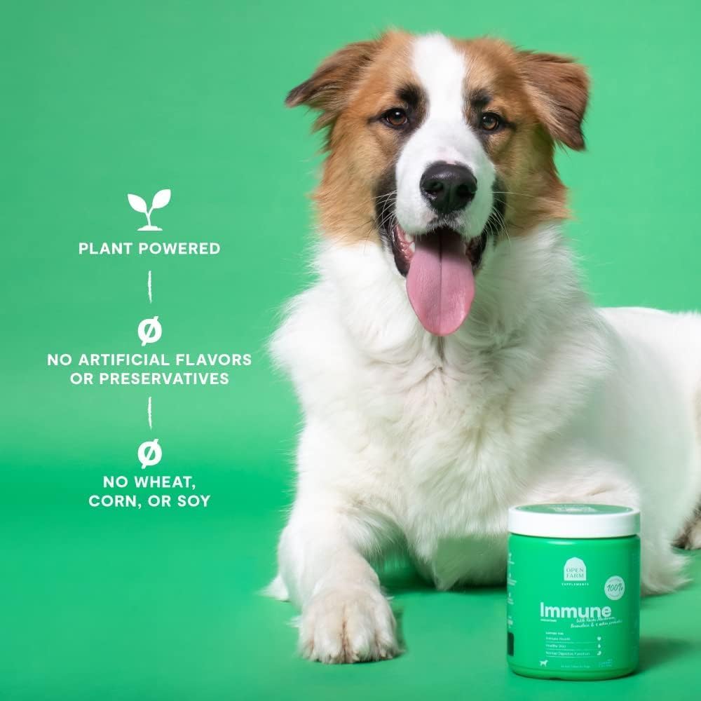 Open Farm Immune Chews, Suplemento para perros con ingredientes vegetales y probióticos para el apoyo inmunológico y cutáneo, 360 g, 90 unidades