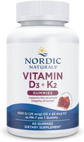 Nordic Naturals Vitamin D3 + K2 Gummies, Pomegranate Flavor - 60 Gummies - 1000 IU D3 + 45 mcg K2